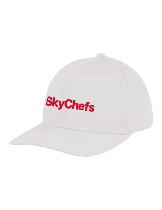 Premium Modern Structured Twill White Snapback Cap w/Sky Chefs Logo