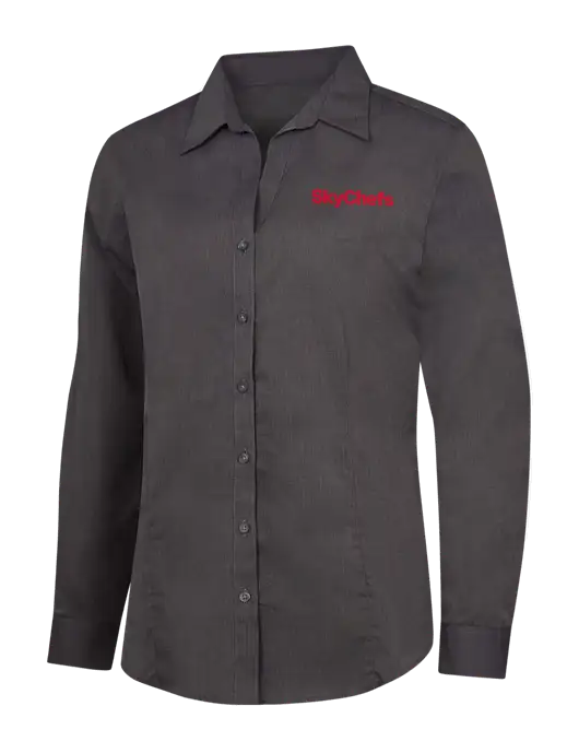 Womens Soft Black Crosshatch Easy Care Shirt w/Sky Chefs Logo
