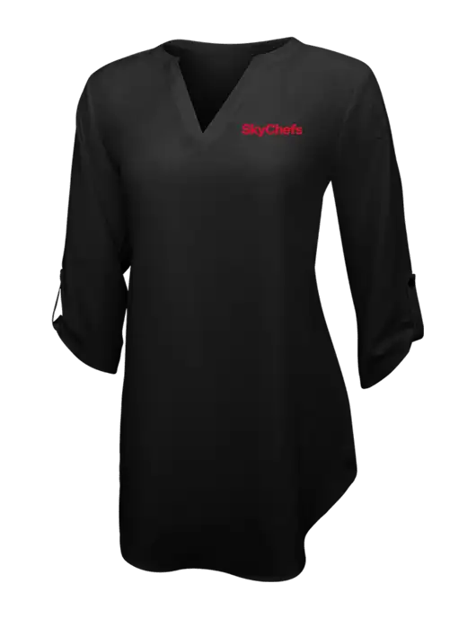 Womens Black 3/4 Sleeve Tunic Blouse w/Sky Chefs Logo
