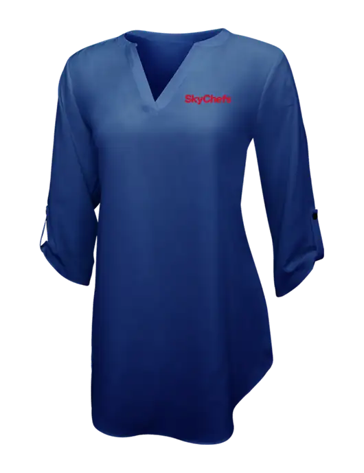 Dark Royal Womens 3/4 Sleeve Tunic Blouse w/Sky Chefs Logo