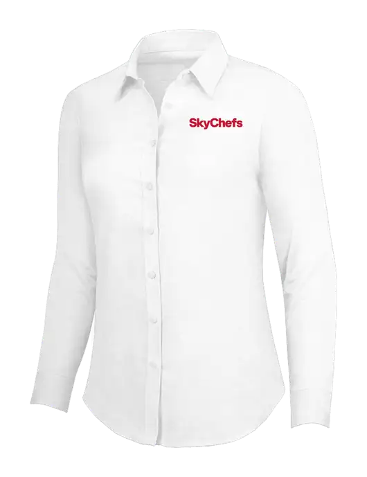 White Womens SuperPro Oxford Shirt w/Sky Chefs Logo