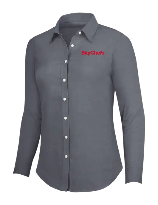 Dark Grey Womens SuperPro Oxford Shirt w/Sky Chefs Logo