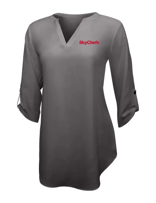 Dark Grey Womens 3/4 Sleeve Tunic Blouse w/Sky Chefs Logo