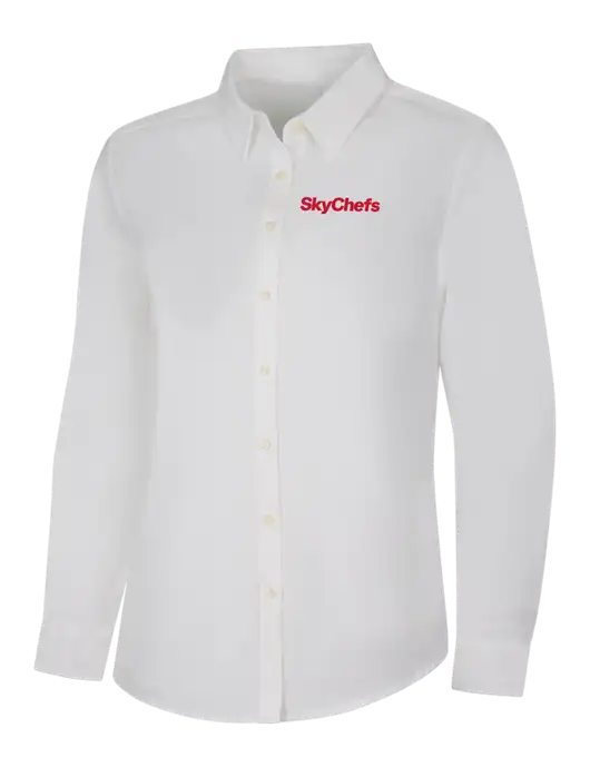 Womens White Long Sleeve Superpro React Twill Shirt w/Sky Chefs Logo