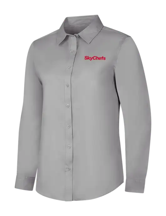 Light Grey Womens Long Sleeve Superpro React Twill Shirt w/Sky Chefs Logo