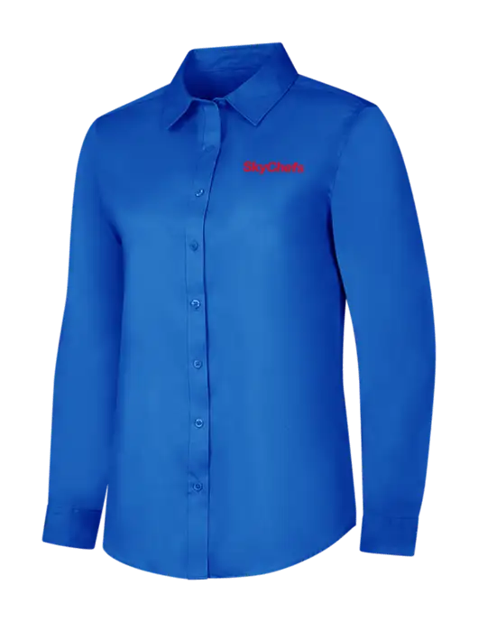 Womens Long Sleeve Royal Blue Superpro React Twill Shirt w/Sky Chefs Logo