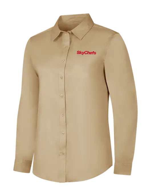 Dark Tan Womens Long Sleeve Superpro React Twill Shirt w/Sky Chefs Logo