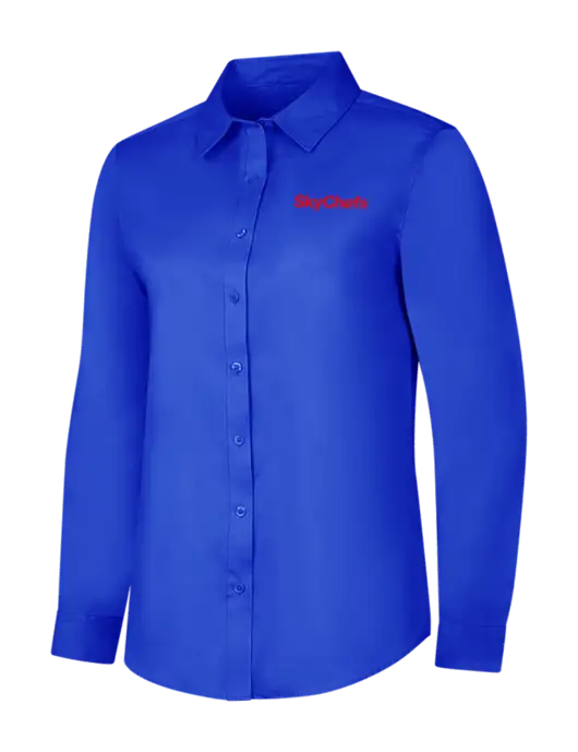 Womens Long Sleeve Dark Royal Superpro React Twill Shirt w/Sky Chefs Logo