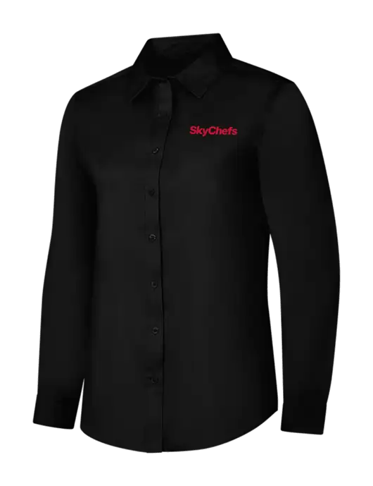 Womens Black Long Sleeve Superpro React Twill Shirt w/Sky Chefs Logo