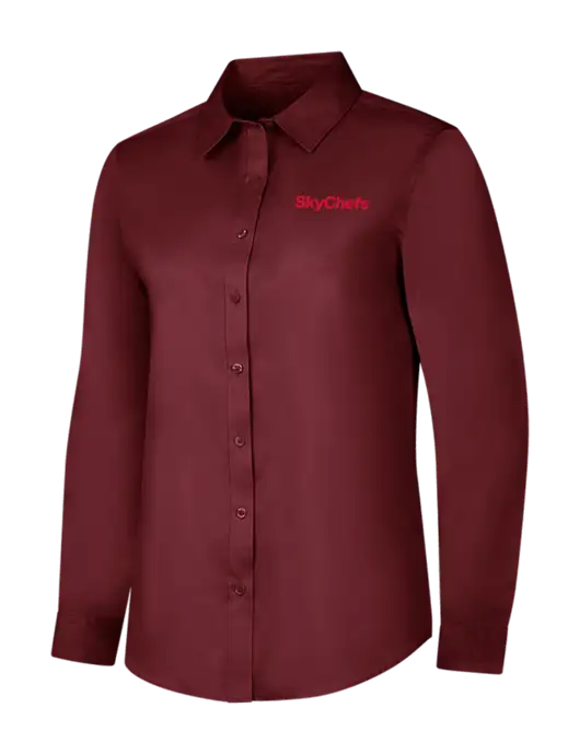 Maroon Womens Long Sleeve Superpro React Twill Shirt w/Sky Chefs Logo