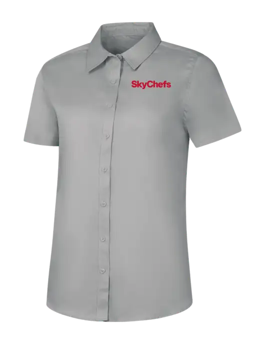 Womens Light Grey Short Sleeve Superpro React Twill Shirt w/Sky Chefs Logo