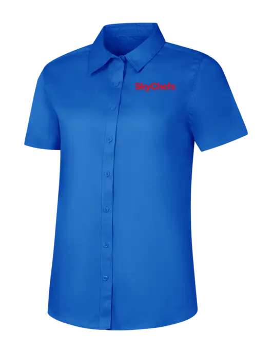 Womens Short Sleeve Royal Blue Superpro React Twill Shirt w/Sky Chefs Logo