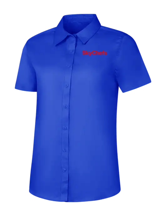 Womens Short Sleeve Dark Royal Superpro React Twill Shirt w/Sky Chefs Logo