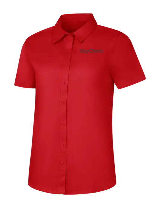 Womens Red Short Sleeve Superpro React Twill Shirt w/Sky Chefs Logo