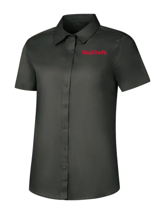 Womens Dark Grey Short Sleeve Superpro React Twill Shirt w/Sky Chefs Logo