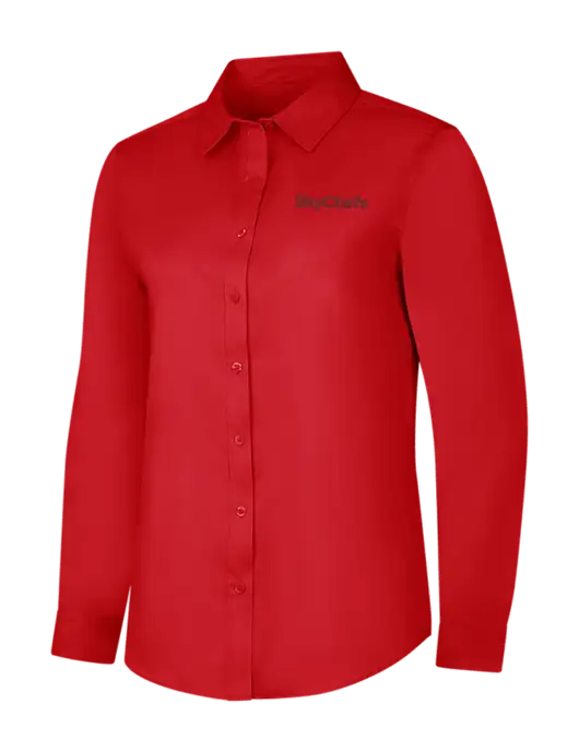 Red Womens Long Sleeve Superpro React Twill Shirt w/Sky Chefs Logo