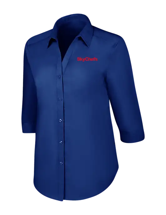 Womens Royal 3/4 Sleeve Carefree Poplin Shirt w/Sky Chefs Logo