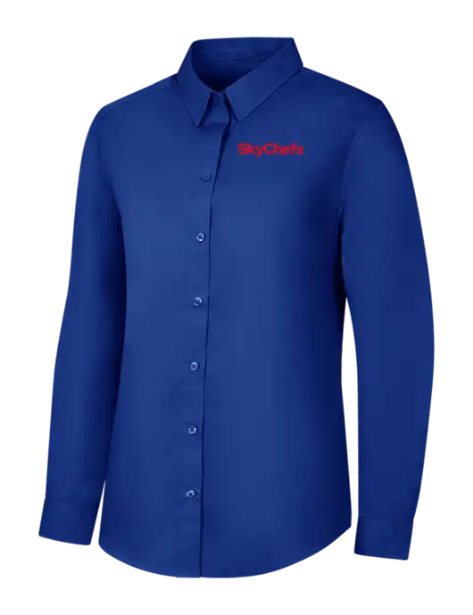 Womens Royal Long Sleeve Carefree Poplin Shirt w/Sky Chefs Logo