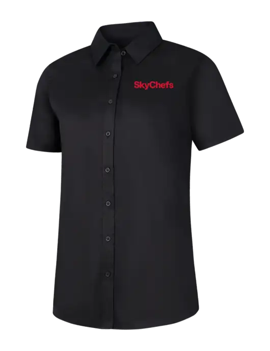 Womens Black Short Sleeve Superpro React Twill Shirt w/Sky Chefs Logo
