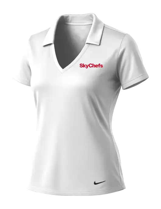 NIKE White Womens Dri-Fit Vertical Mesh Polo w/Sky Chefs Logo