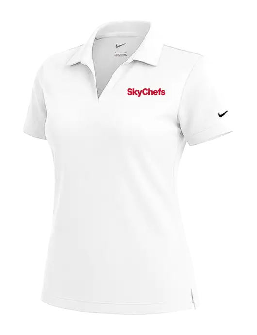 NIKE White Womens Dri-Fit Micro Pique Polo w/Sky Chefs Logo