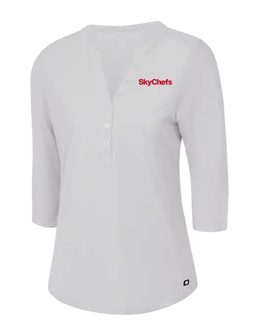 OGIO Bright White Jewel Henley w/Sky Chefs Logo