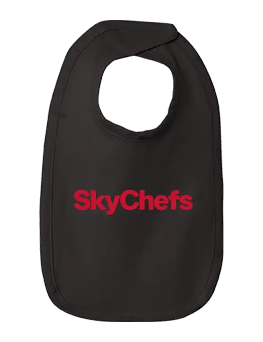 Rabbit Skins Black Infant Premium Jersey Bib w/Sky Chefs Logo