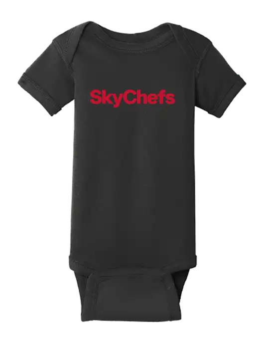 Rabbit Skins Black Infant Short Sleeve Baby Rib Bodysuit w/Sky Chefs Logo