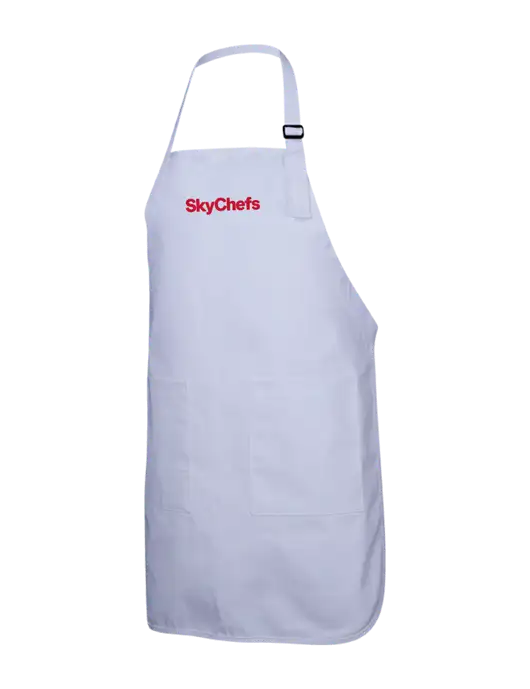 Full-Length White Apron With Pockets w/Sky Chefs Logo