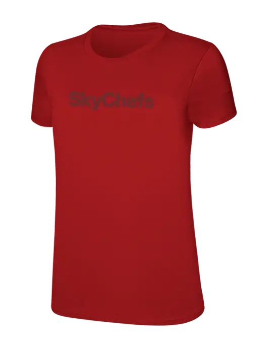 Womens Ring Spun Bright Red 4.5 oz T-Shirt w/Sky Chefs Logo