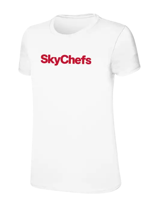 Womens Ring Spun White 4.5 oz T-Shirt w/Sky Chefs Logo