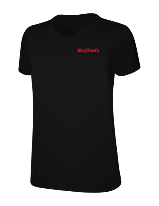 Womens Ring Spun Jet Black 4.5 oz T-Shirt w/Sky Chefs Logo