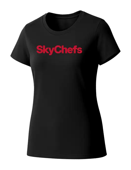Womens Seriously Soft Black T-Shirt w/Sky Chefs Logo