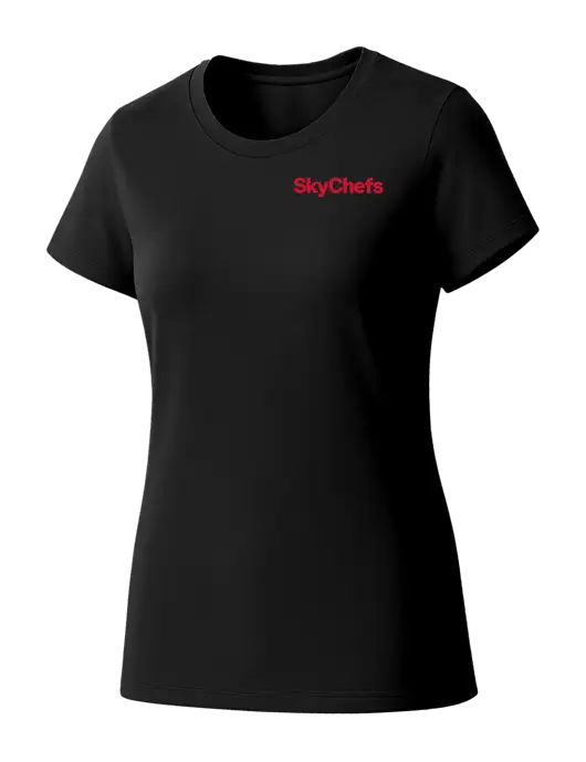 Womens Seriously Soft Black T-Shirt w/Sky Chefs Logo