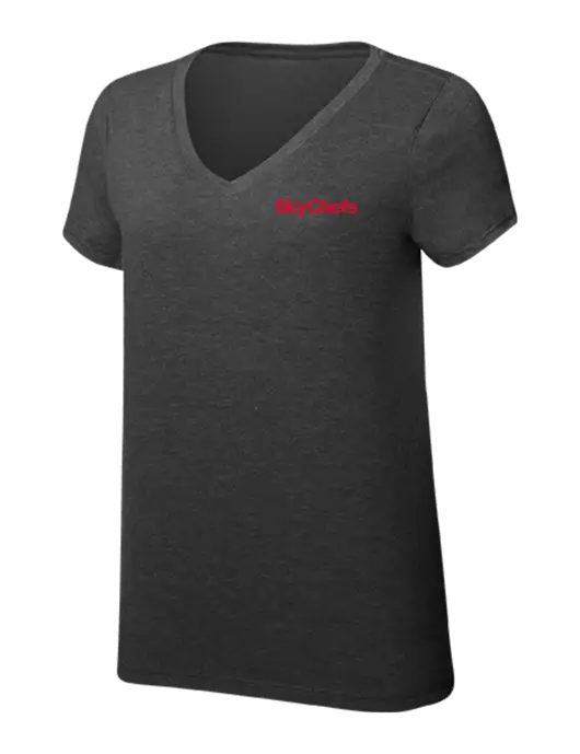 Womens Simply Soft V-Neck Black Frost 4.5oz  Poly/Combed Ring Spun Cotton T-Shirt w/Sky Chefs Logo