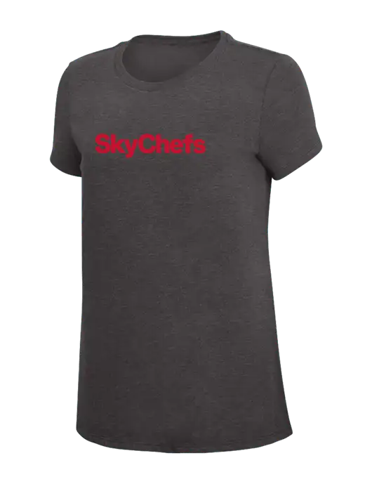 Womens Simply Soft Heather Charcoal 4.5oz  Poly/Combed Ring Spun Cotton T-Shirt w/Sky Chefs Logo