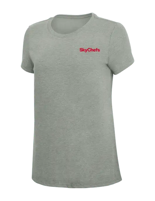 Womens Simply Soft Grey Frost 4.5oz  Poly/Combed Ring Spun Cotton T-Shirt w/Sky Chefs Logo