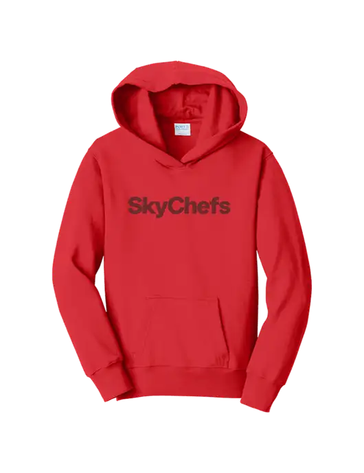 Youth Bright Red 8.5 oz Ring Spun Pullover Hooded Sweatshirt w/Sky Chefs Logo