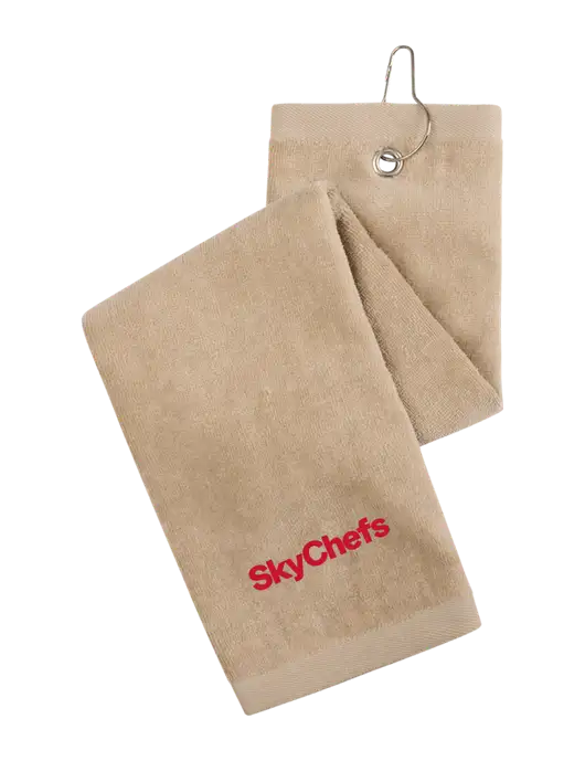 Khaki Tri-Fold Golf Towel with Grommet w/Sky Chefs Logo