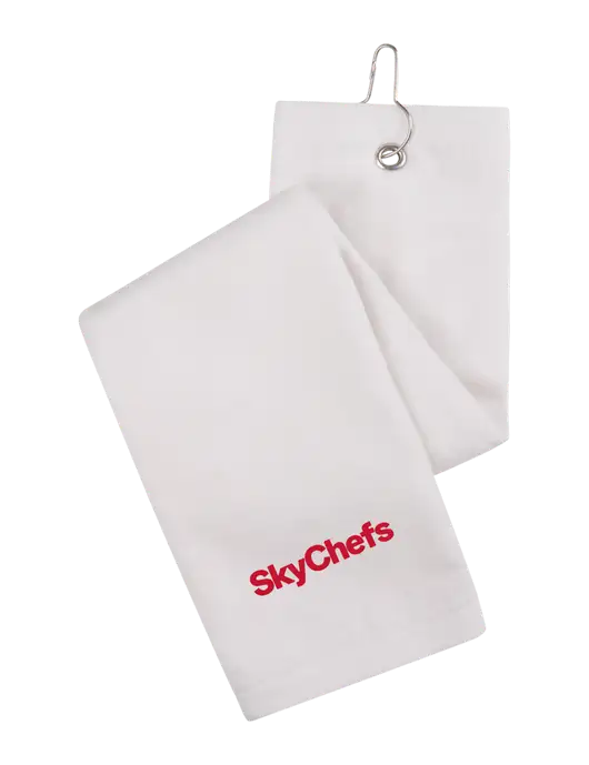White Tri-Fold Golf Towel with Grommet w/Sky Chefs Logo