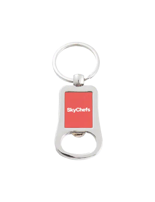 Silver & Red Bottle Opener Keychain w/Sky Chefs Logo
