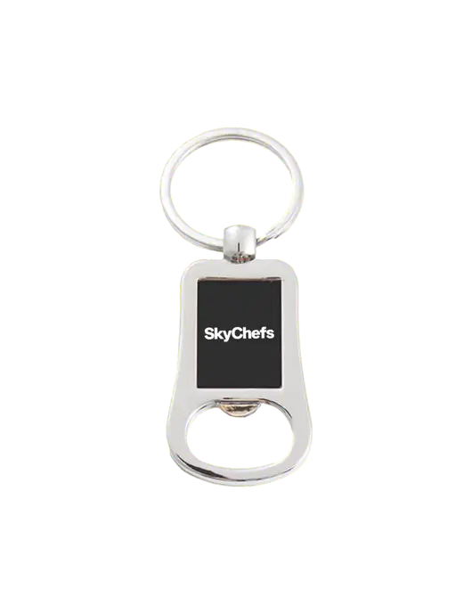 Silver & Black Bottle Opener Keychain w/Sky Chefs Logo