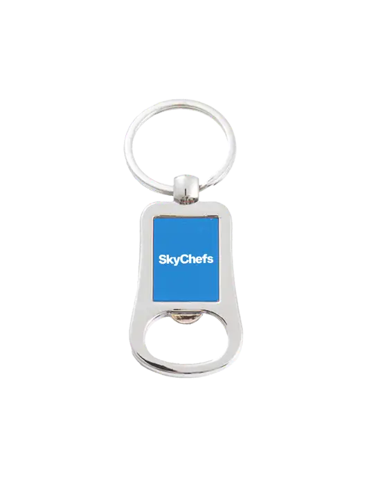 Silver & Blue Bottle Opener Keychain w/Sky Chefs Logo