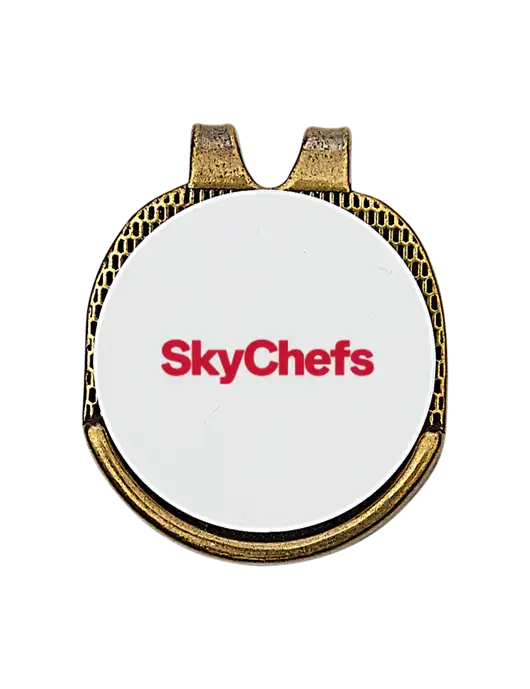 Antique Gold Hat Clip w/Golf Ball Marker w/Sky Chefs Logo