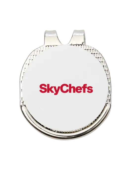 Antique Silver Hat Clip w/Golf Ball Marker w/Sky Chefs Logo