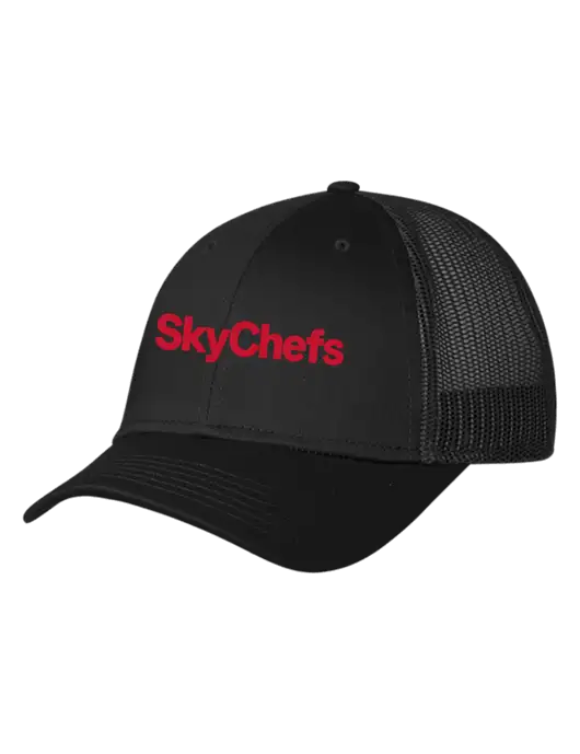 Black Mesh Trucker Cap Snap Back w/Sky Chefs Logo