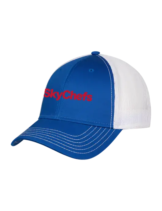 Royal & White Mesh Trucker Cap Snap Back w/Sky Chefs Logo
