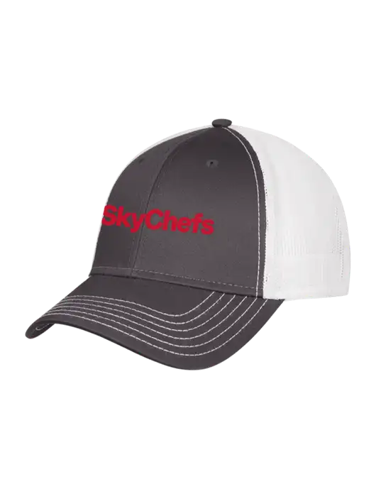 Dark Grey/White Mesh Trucker Cap Snap Back w/Sky Chefs Logo