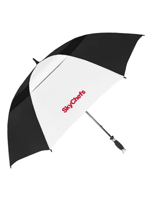 Black/White Vented Typhoon Tamer Golf Umbrella w/Sky Chefs Logo