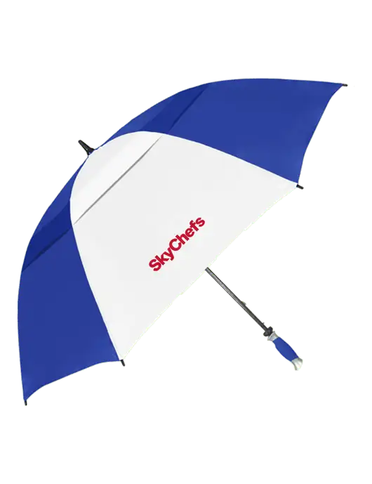 Royal/White Vented Typhoon Tamer Golf Umbrella w/Sky Chefs Logo